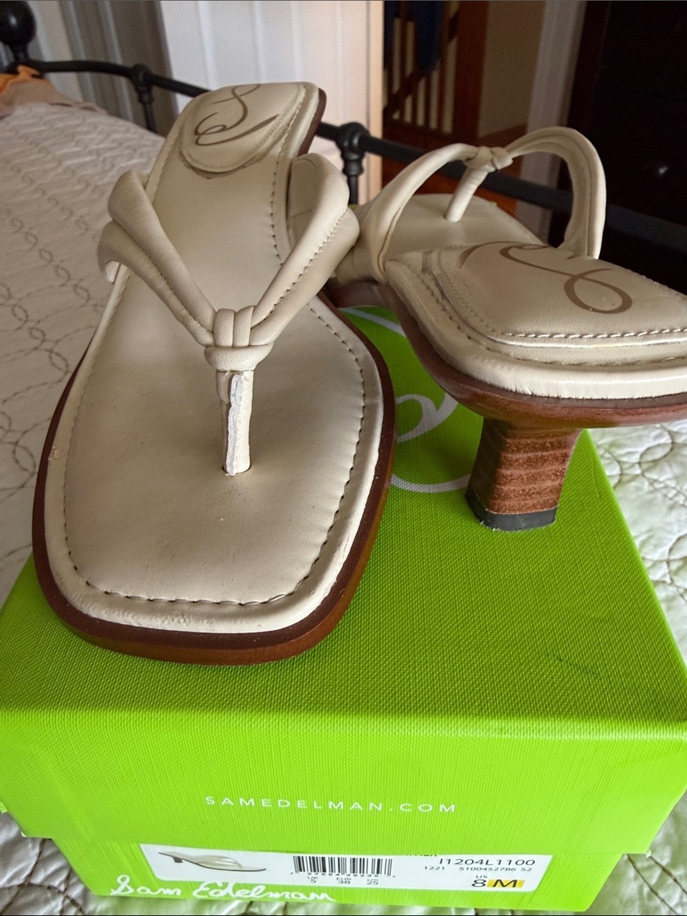Sam Edelman Daphney Cream Leather Knot-Detail Kitten-Heel Sandals